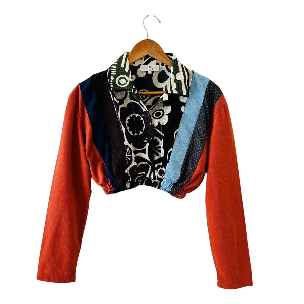 Louis Feraud Paris Y2K Patchwork Gauze Mixed Media Cropped Top Womens 42/10